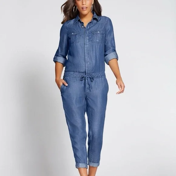 Gabrielle Union X New York & Company Blue Denim Jumpsuit - Picture 2 of 5